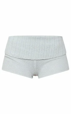 Tall Grey Textured Knit Foldover Shorts
