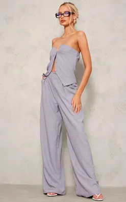 Tall Grey Woven Bandeau Button Down Top