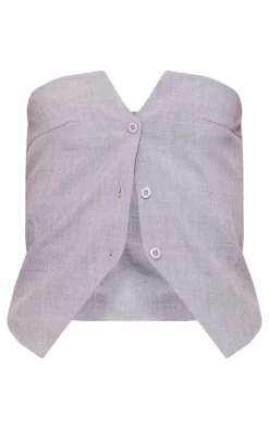 Tall Grey Woven Bandeau Button Down Top