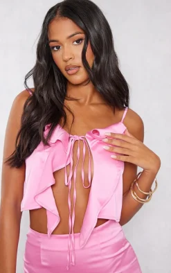 Tall Hot Pink Satin Frill Detail Cami Top