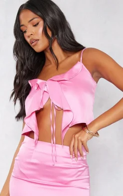 Tall Hot Pink Satin Frill Detail Cami Top
