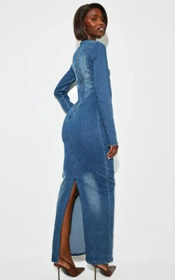 Tall Indigo Long Sleeve Bodycon Denim Dress