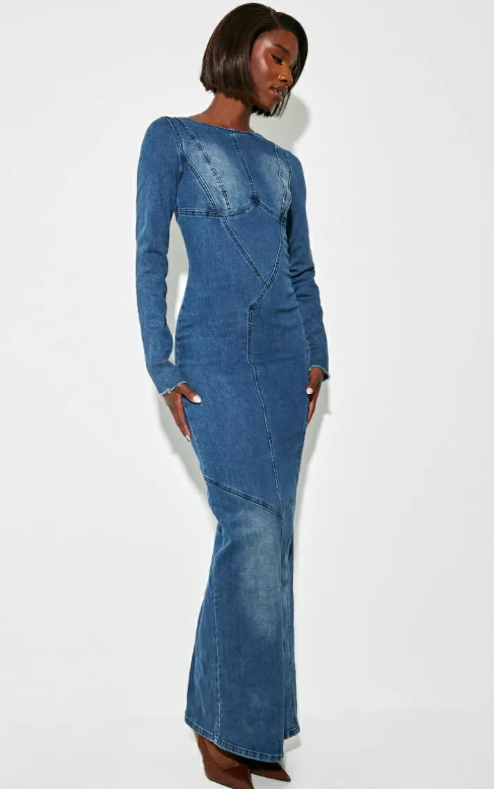 Tall Indigo Long Sleeve Bodycon Denim Dress