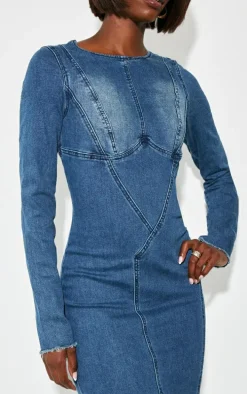 Tall Indigo Long Sleeve Bodycon Denim Dress