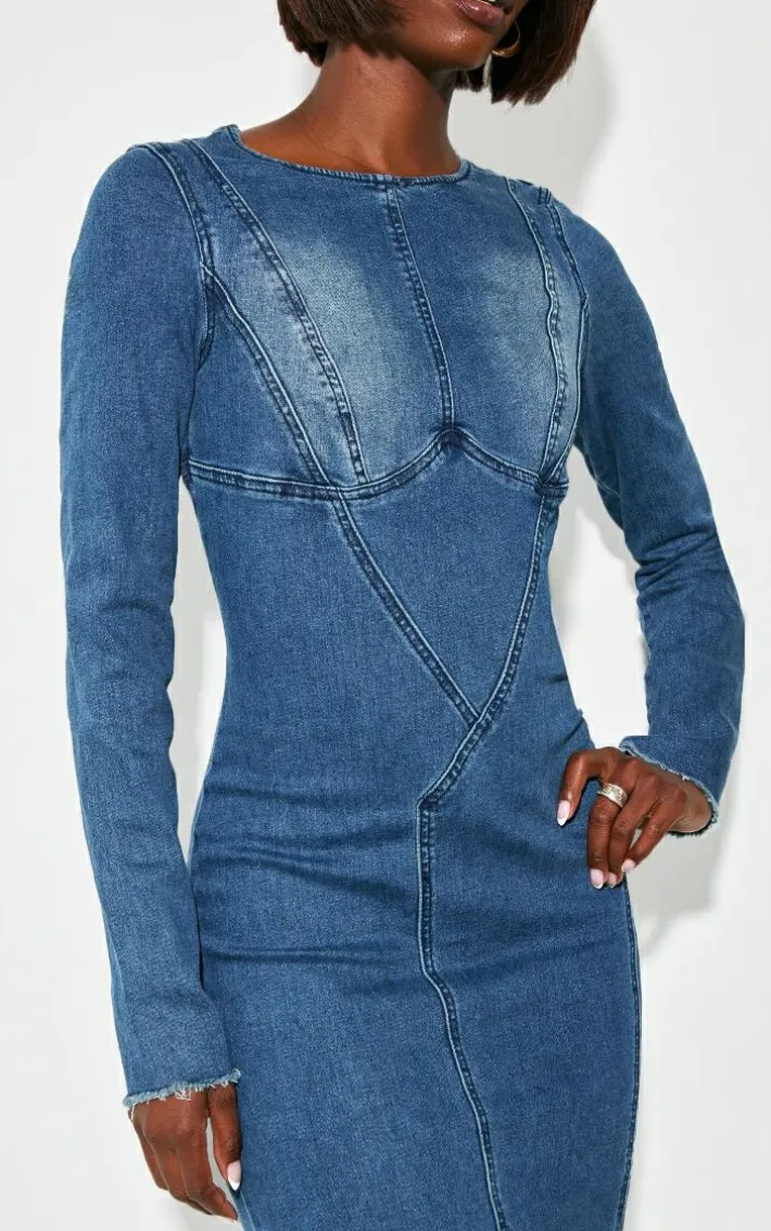 Tall Indigo Long Sleeve Bodycon Denim Dress
