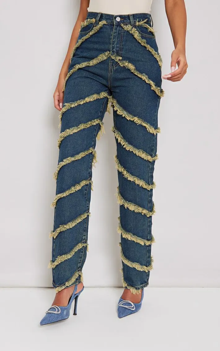 Tall Indigo Vintage Wash Fray Detail High Waist Wide Leg Jeans