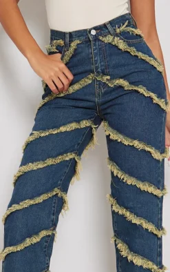 Tall Indigo Vintage Wash Fray Detail High Waist Wide Leg Jeans