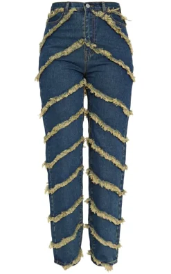 Tall Indigo Vintage Wash Fray Detail High Waist Wide Leg Jeans