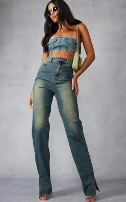 Tall Indigo Vintage Wash High Waist Split Hem Jeans