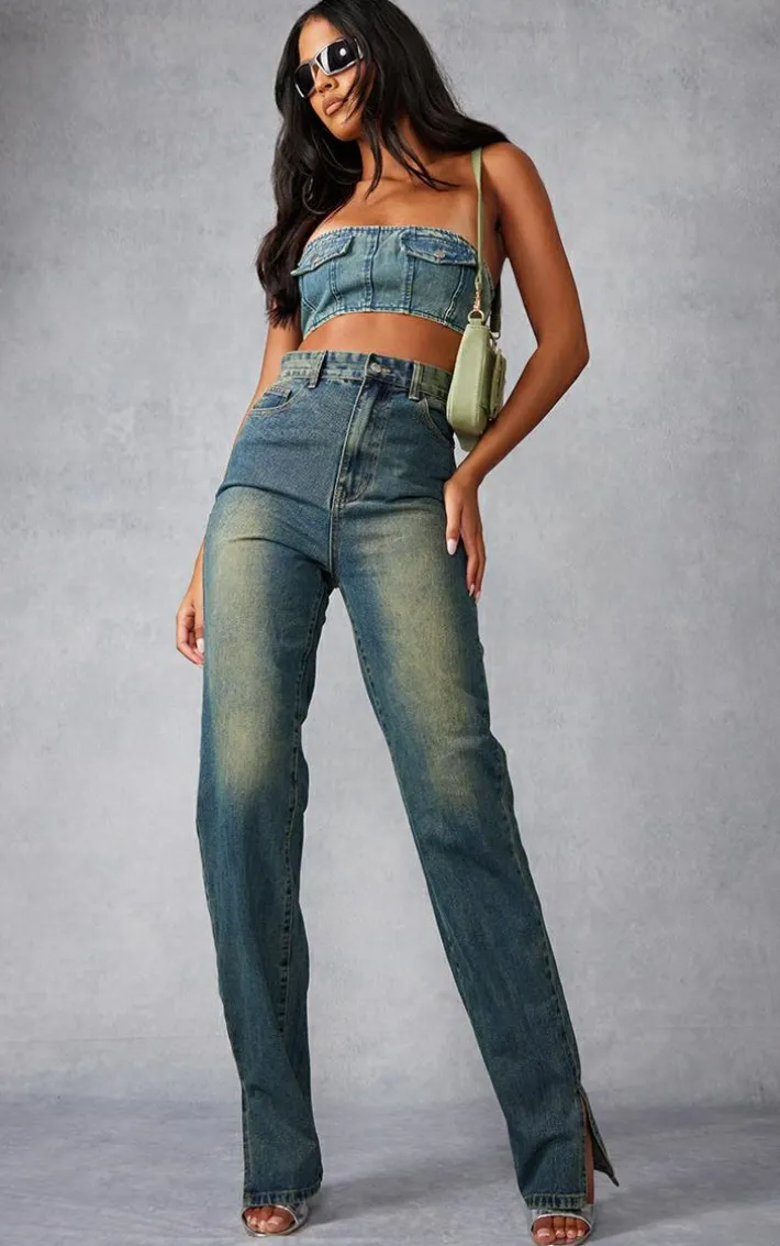 Tall Indigo Vintage Wash High Waist Split Hem Jeans