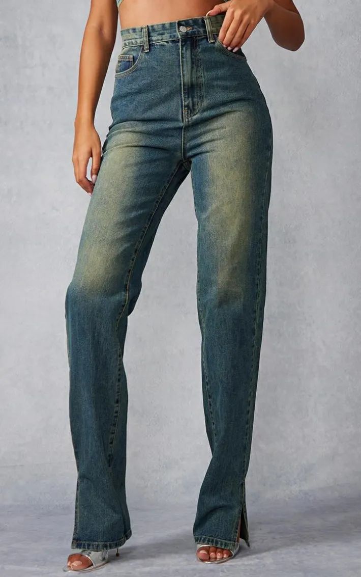 Tall Indigo Vintage Wash High Waist Split Hem Jeans