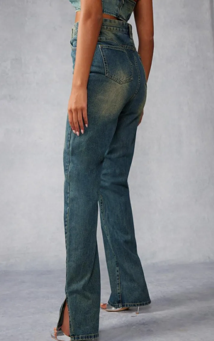 Tall Indigo Vintage Wash High Waist Split Hem Jeans