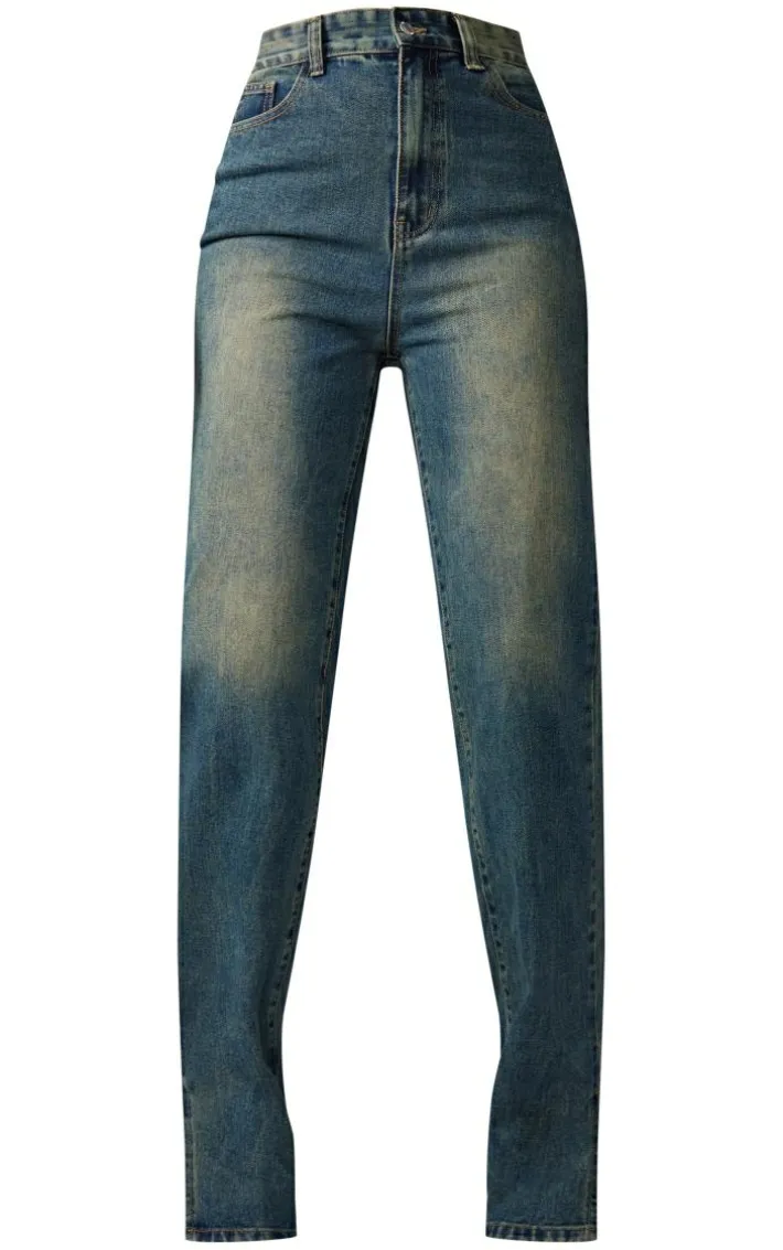 Tall Indigo Vintage Wash High Waist Split Hem Jeans