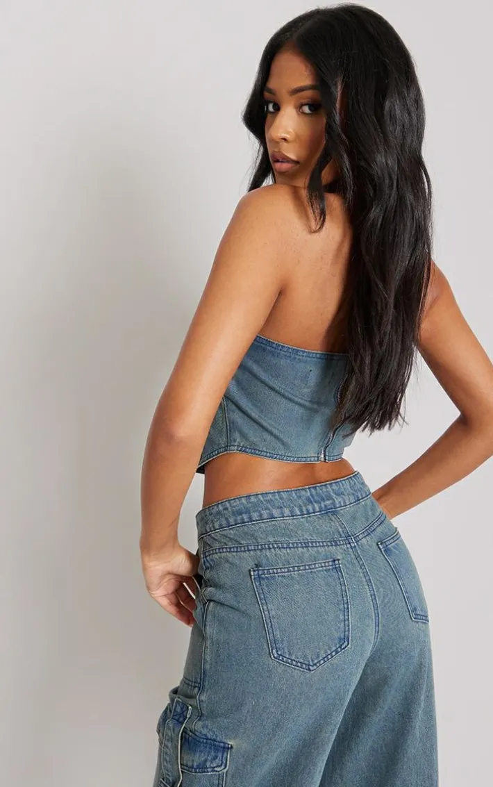Tall Indigo Vintage Wash Denim Corset