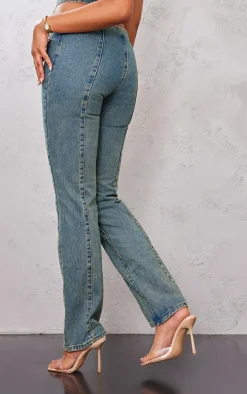 Tall Indigo Vintage Wash Zip Detail Mid Rise Straight Leg Jeans