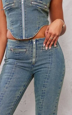 Tall Indigo Vintage Wash Zip Detail Mid Rise Straight Leg Jeans