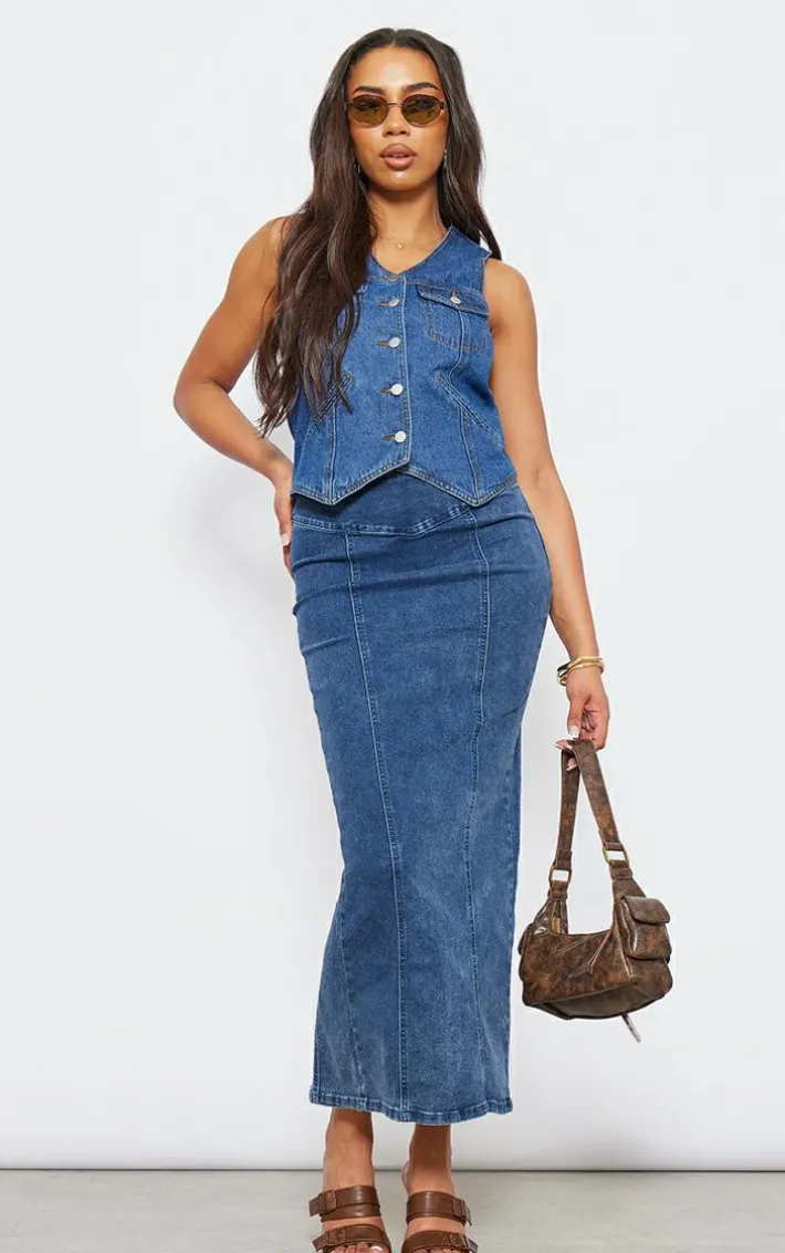 Tall Indigo Vintage Wash Midaxi Skirt