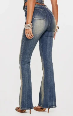 Tall Indigo Vintage Wash Mid Rise Eyelet Detail Flared Jeans