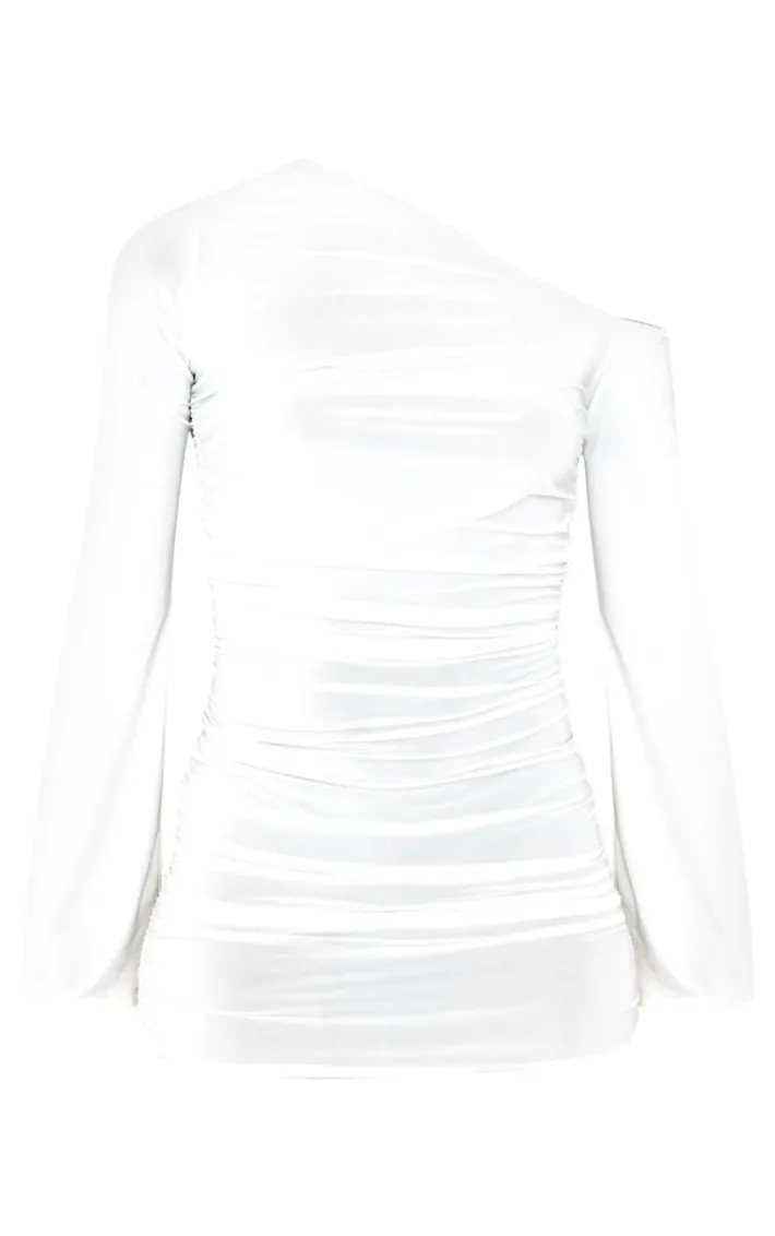 Tall Ivory Slinky Ruched Off The Shoulder Mini Dress