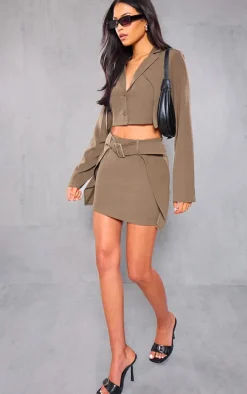 Tall Khaki Cropped Button Up Blazer