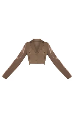 Tall Khaki Cropped Button Up Blazer