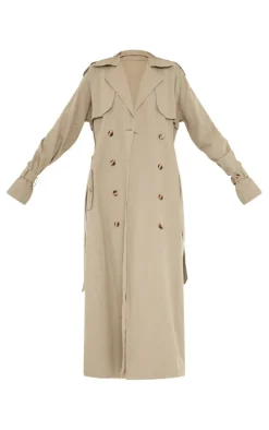 Tall Khaki Panel Detail Belted Trench Coat