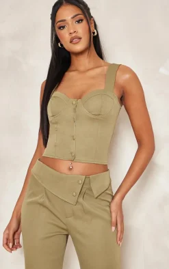 Tall Khaki Smart Button Up Corset Top
