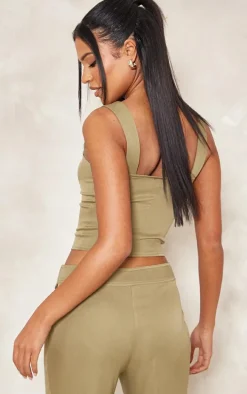 Tall Khaki Smart Button Up Corset Top