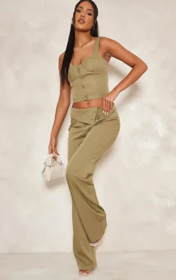 Tall Khaki Smart Button Up Corset Top