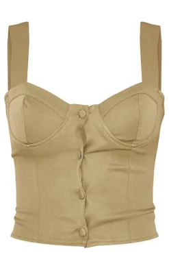 Tall Khaki Smart Button Up Corset Top