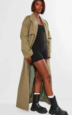Tall Khaki Tie Waist Trench Coat