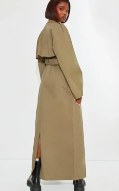 Tall Khaki Tie Waist Trench Coat