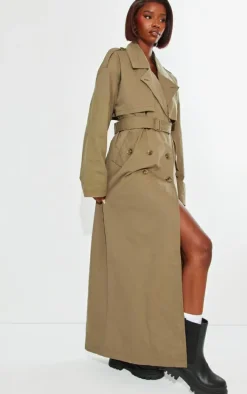 Tall Khaki Tie Waist Trench Coat