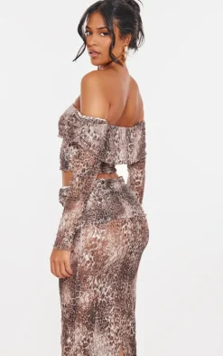 Tall Leopard Crushed Lace Bardot Top