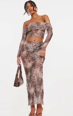 Tall Leopard Crushed Lace Bardot Top