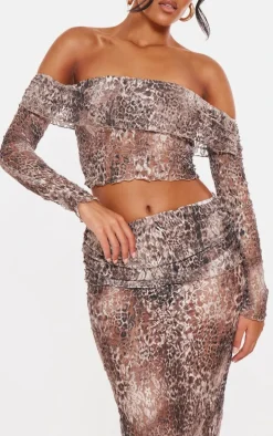 Tall Leopard Crushed Lace Bardot Top