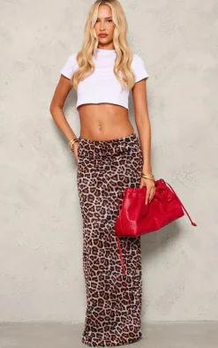 Tall Leopard Print Lined Mesh Maxi Skirt