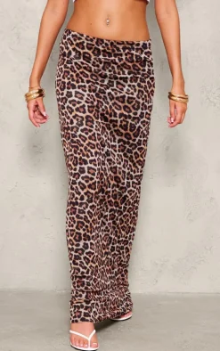 Tall Leopard Print Lined Mesh Maxi Skirt