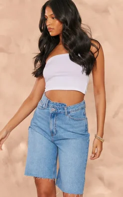 Tall Light Blue Wash Asymmetric Waist Detail Jorts