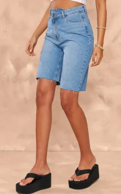 Tall Light Blue Wash Asymmetric Waist Detail Jorts