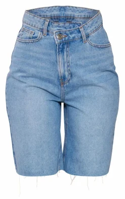 Tall Light Blue Wash Asymmetric Waist Detail Jorts