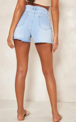Tall Light Blue Wash Distressed Denim Shorts