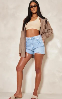 Tall Light Blue Wash Distressed Denim Shorts