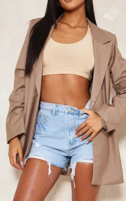 Tall Light Blue Wash Distressed Denim Shorts