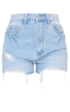Tall Light Blue Wash Distressed Denim Shorts