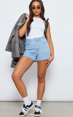 Tall Light Blue Wash Frayed Denim Shorts