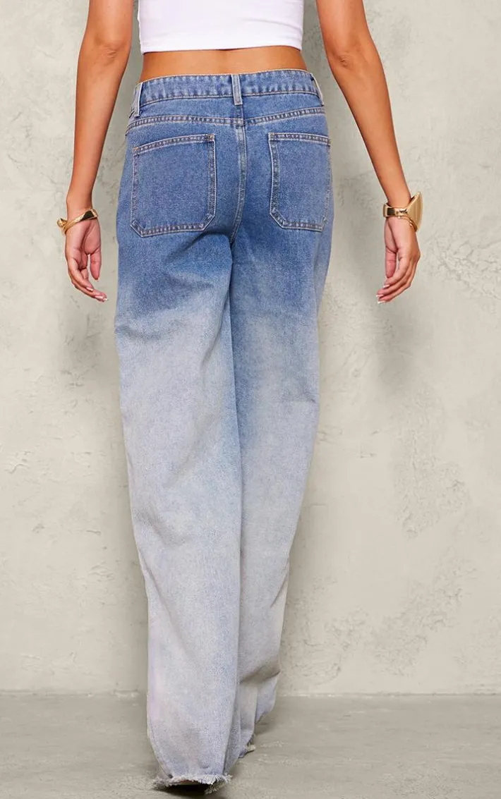 Tall Light Blue Wash Low Rise Frayed Hem Wide Leg Jeans
