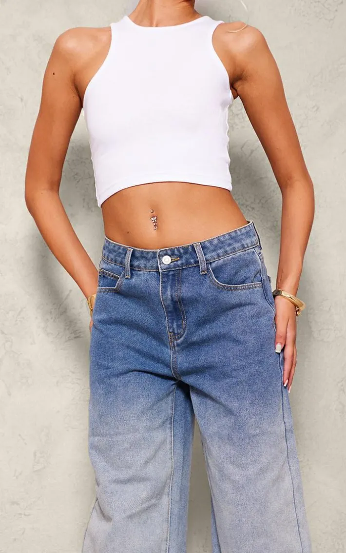 Tall Light Blue Wash Low Rise Frayed Hem Wide Leg Jeans