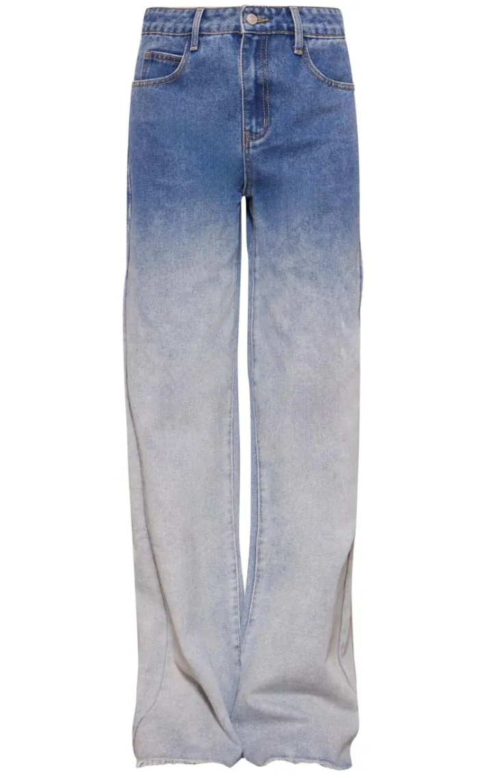 Tall Light Blue Wash Low Rise Frayed Hem Wide Leg Jeans