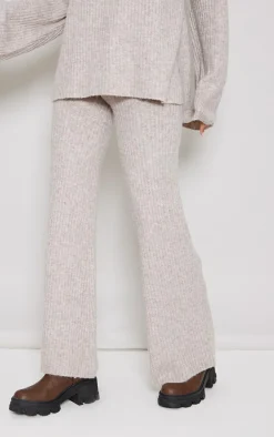 Tall Light Brown Luxe Rib Knit Wide Leg Pants